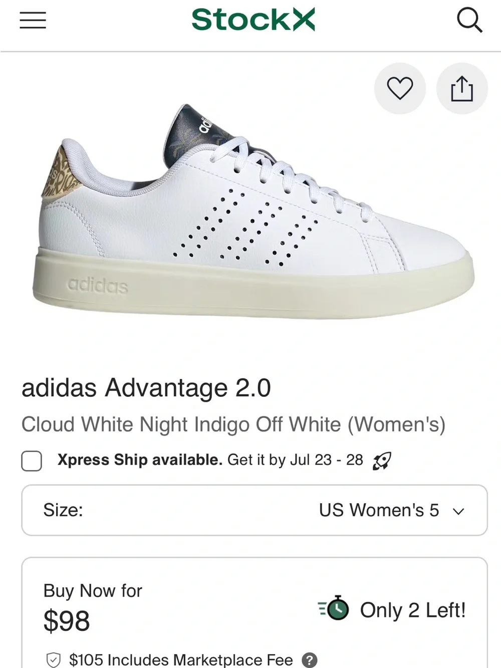 adidas Advantage 2.0 Cloud Foam Tennis Sneakers Size 7.5 NIB